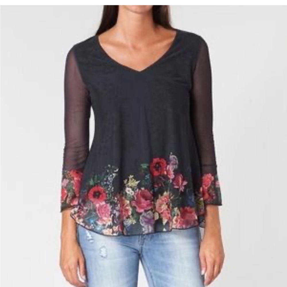 Desigual Flounced Multilayer Brulé sheer Top M NWT Mesh Witchy 90's wimsygoth